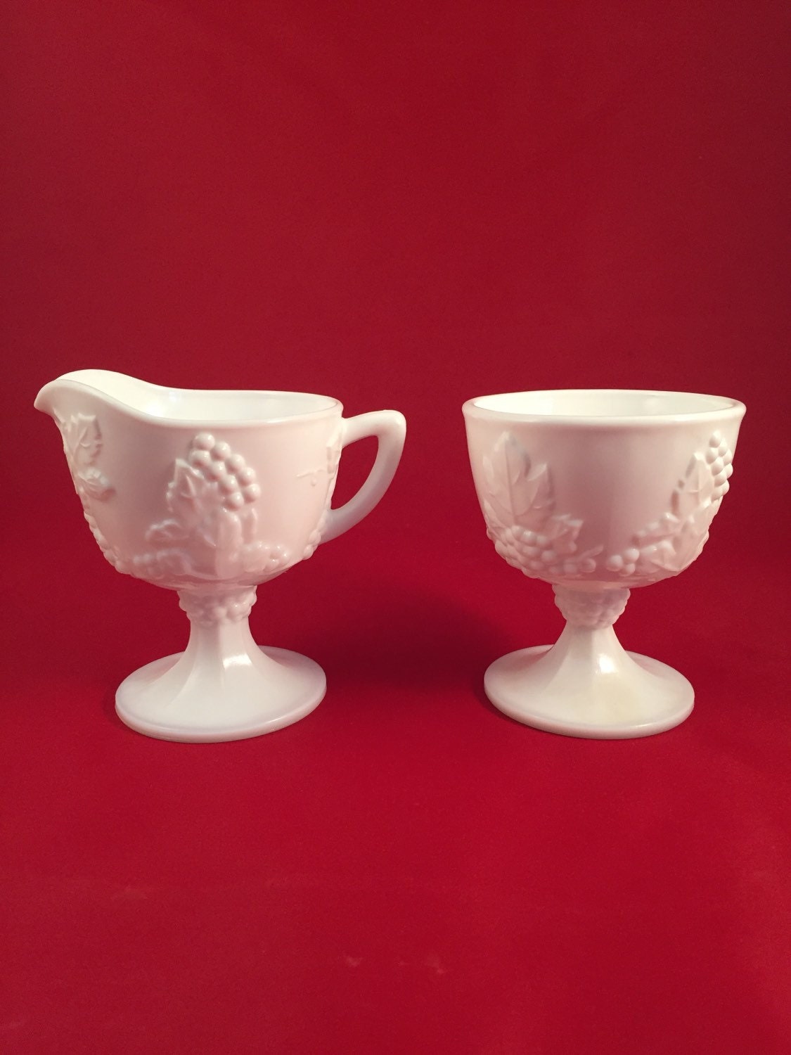 Colony Harvest Grape Milk Glass Creamer and Sugar Set, Indiana Glass