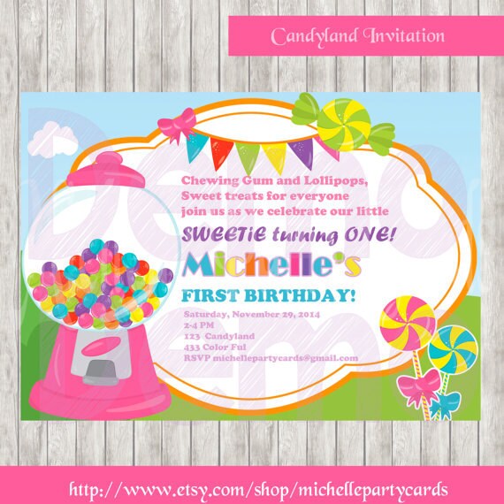 Candyland Invitation-Candyland party-color by michellepartycards