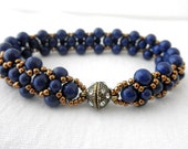 Victorian Beaded Bracelet,  Seed Bead Bracelet,  Blue Pearl Bracelet, Victorian Jewelry, Edwardian Bracelet,