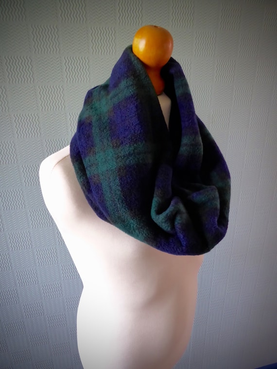 Green and blue plaid snood green tartan cowl scarf blue