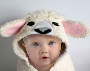 Lamb Baby Hooded Towel, Sheep Hooded Towel, Personalized Baby Towel, Baby Gift, Fleece Applique, 12 - 18 Months, 18 Month - 3 Year