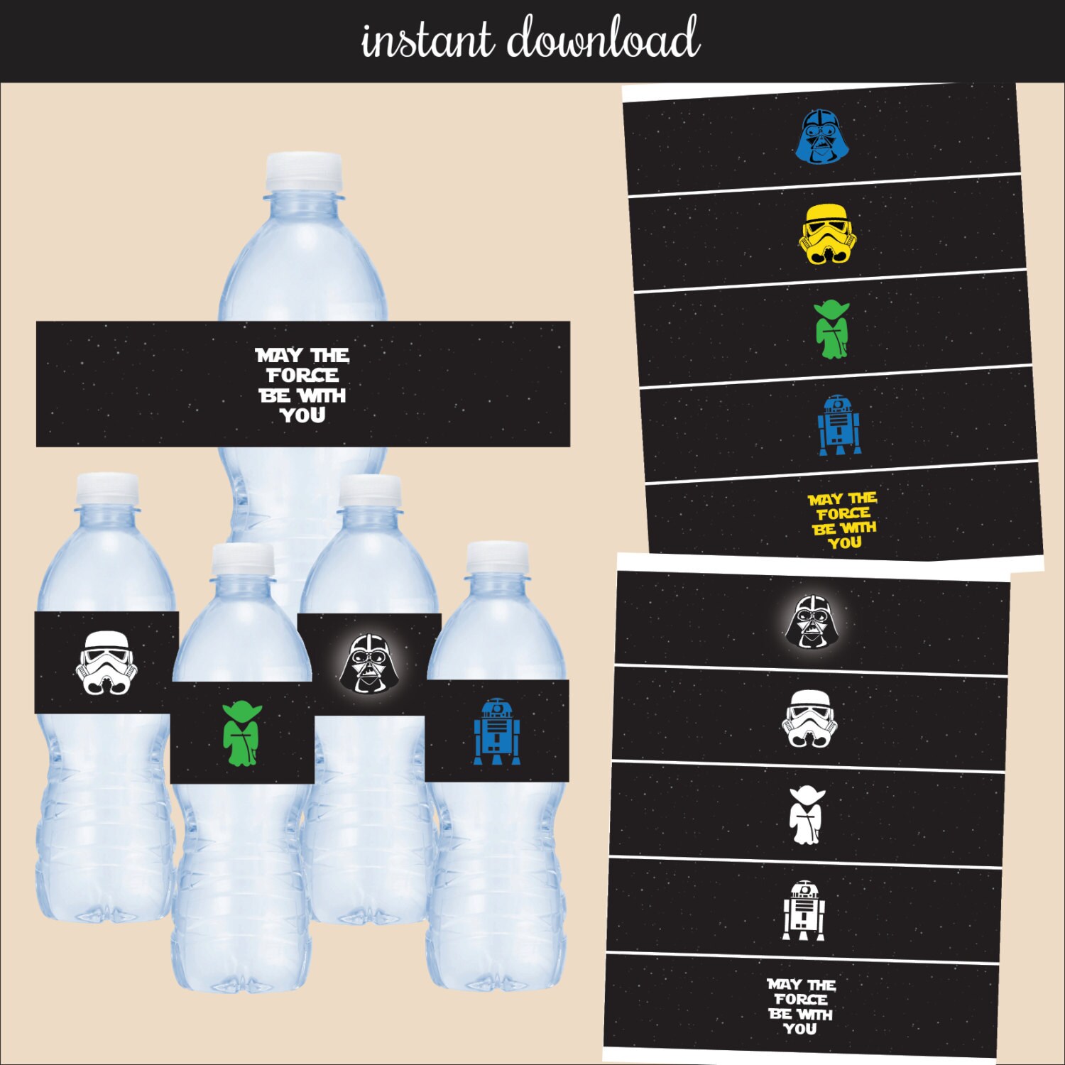 Star Wars water bottle label instant download by SomeFunPrints