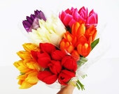 ON SALE 42 Colorful Artificial Silk Tulips Flowers Bouquet Wedding Bouquets Decoration Decor Red Yellow White Purple Pink Accessories Arrang