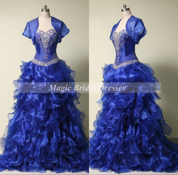 blue beaded ball gown