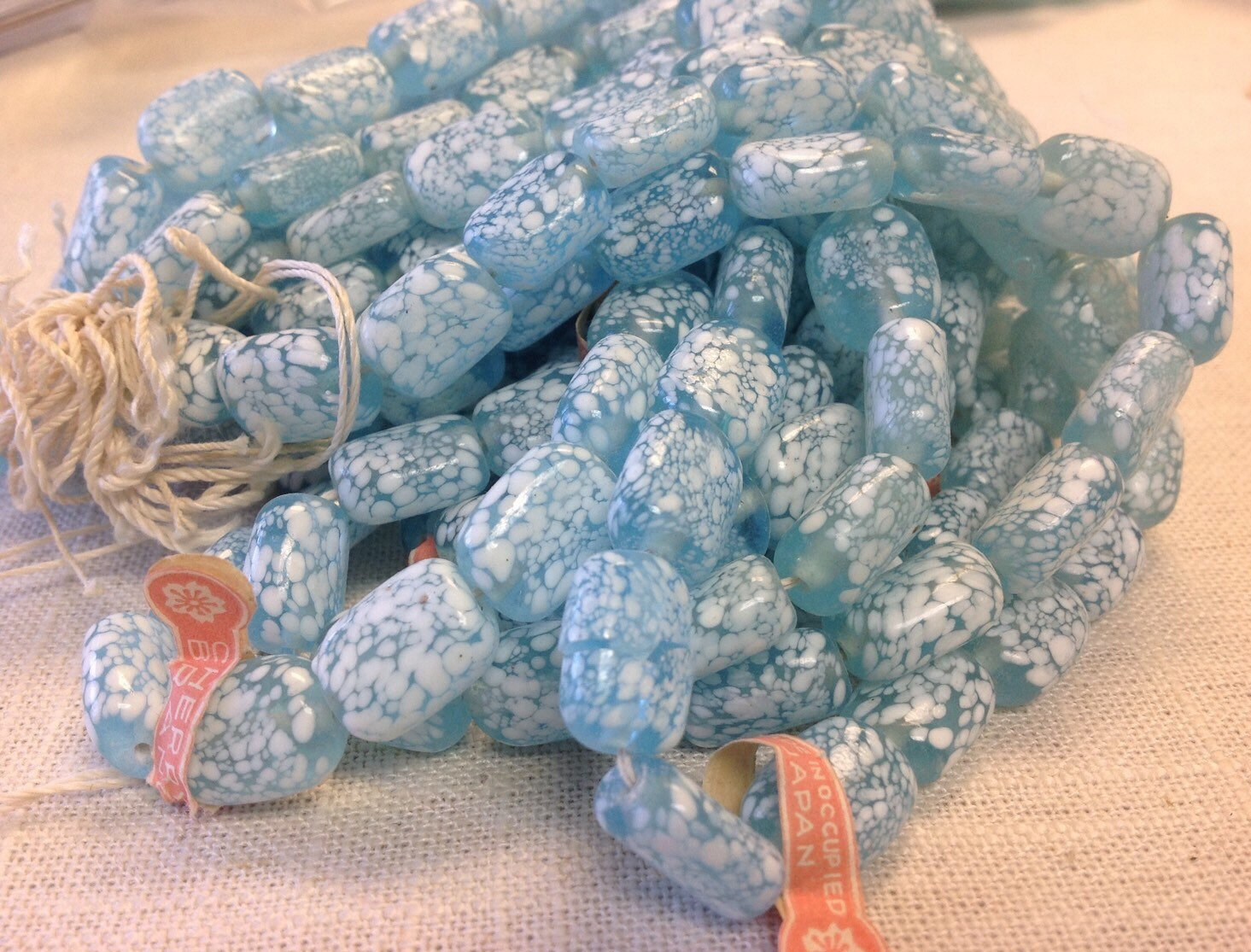Cherry brand aqua and white vintage Japanese glass beads from