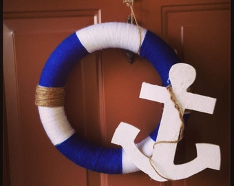 Items similar to Summer Nautical Wreath - Beach Wreath - 14 Inch Yarn ...