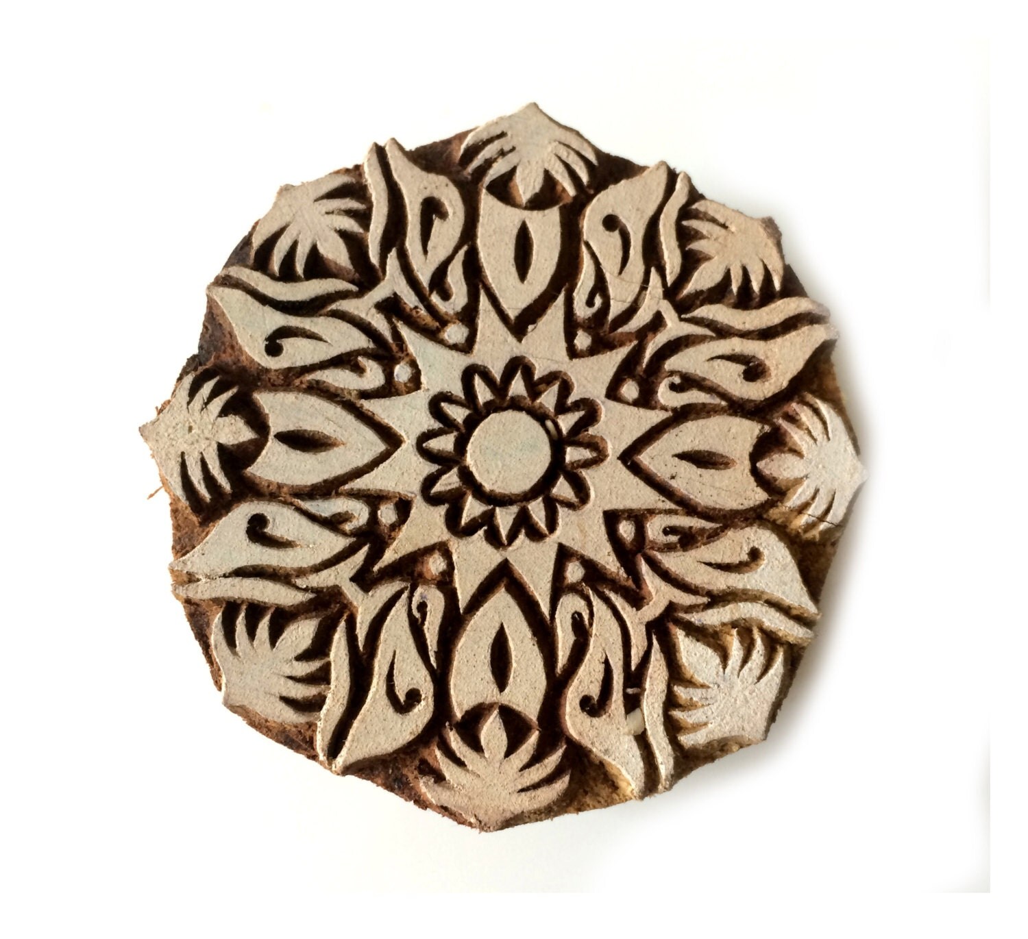 Round African Motif Stamp Indian Carved Wood Block Stamp Tjaps