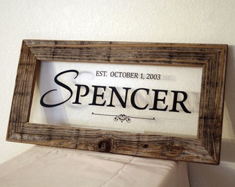 Personalized Family Name Sign. Custom Signs. Reclaimed Wood Frame. Established Family Sign. Custom Rustic Signs. Custom Wedding Gift. 20x10