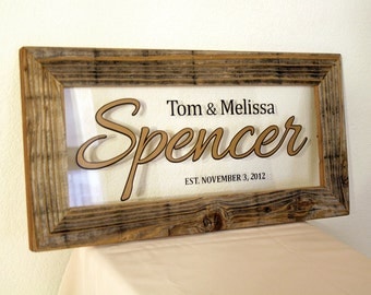 Custom Family Name Sign. Custom Signs. Reclaimed Wood Frame. Family Established Sign. Rustic Sign. Wedding Gift. Personalized Frame. 20x10