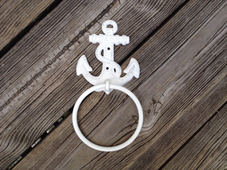 White Cast Iron Anchor Towel Ring Nautical Bathroom by Peacebabys