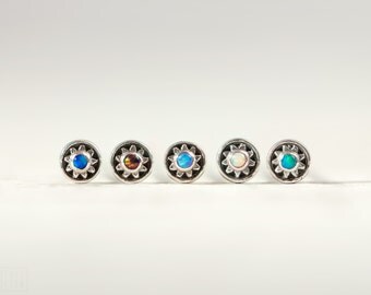 Nose Stud Nostril Ala nose Piercing Fishtail Earring Sterling Silver Sun with Opal Screw Stud Body Jewelry Bohemian Indian Style - NSE018 T2