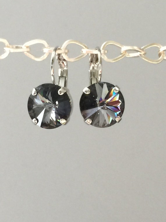 Crystal Silver Night Earrings, Swarovski Silver Night Earrings, Crystal Silver Night Earrings, Swarovski Gray Crystal Earrings
