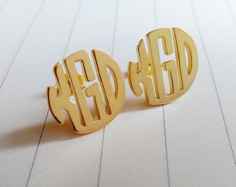 Circle Three Letter Monogram Earrings,Gold Monogram Stud Earrings,Personalized Monogram Earrings,Initial Stud Earrings,Monogrammed Gifts