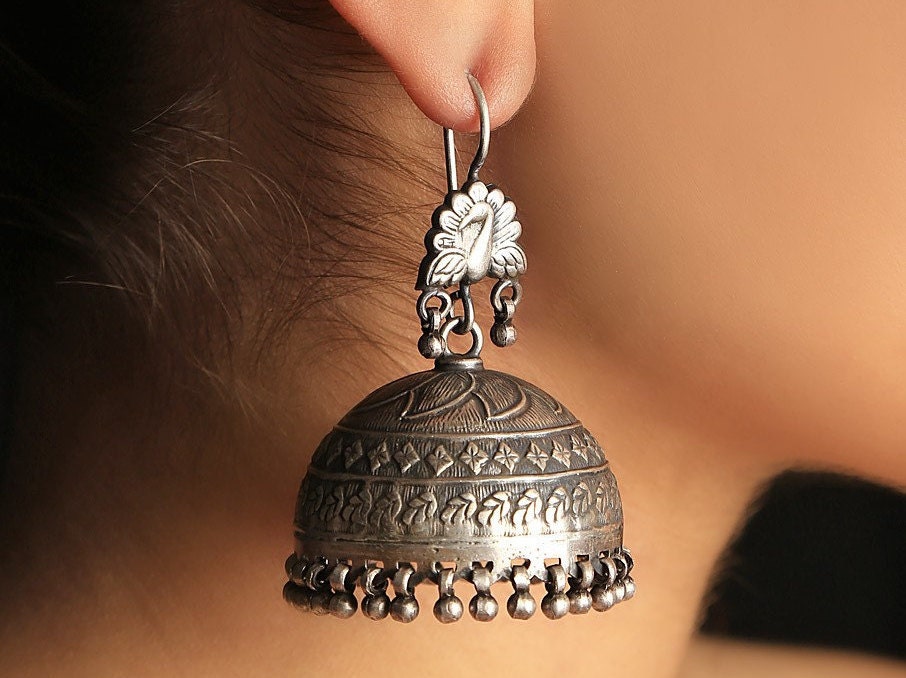 Sterling silver jhumka 925 Sterling silver peacock jhumka