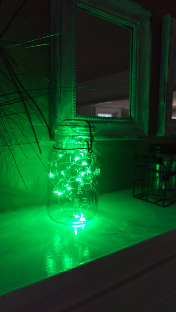 Items similar to Indoor Outdoor Vintage Mason Jar Battery Operated GREEN Fairy String Light for ...