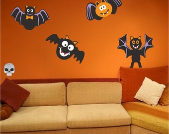 Halloween Kit Decal Murals Decoration Pack Halloween Wall Decals Bat Wall Decals Skull Wall Decals Fun Halloween Window Decal Clings, h19