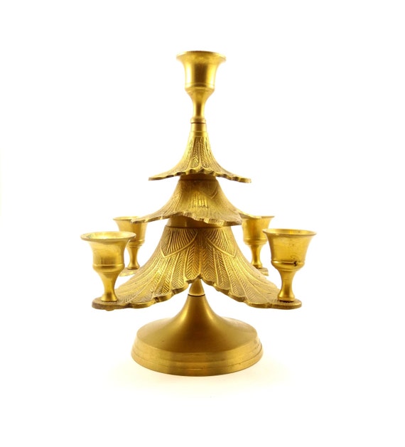 Solid Brass Vintage Christmas Tree Candle Holder Christmas