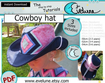 Cowboy hat PDF / English pattern / 3 sizes included / Baby / Kid / Toddler / sewing tutorial / DIY