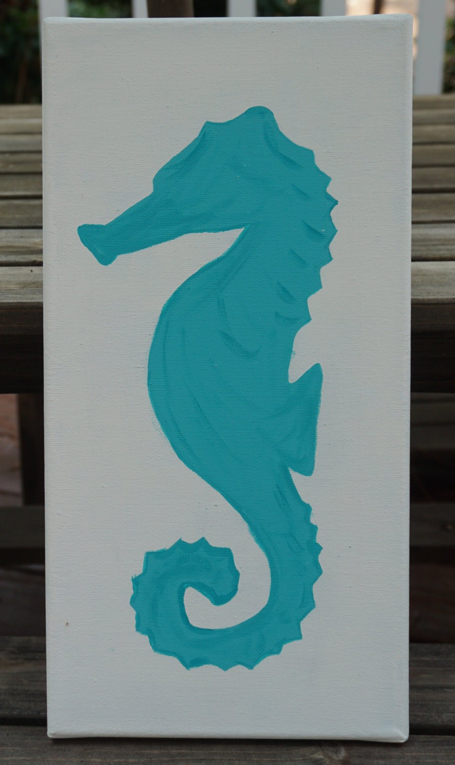 Seahorse canvas wall art hand painted wall art coastal