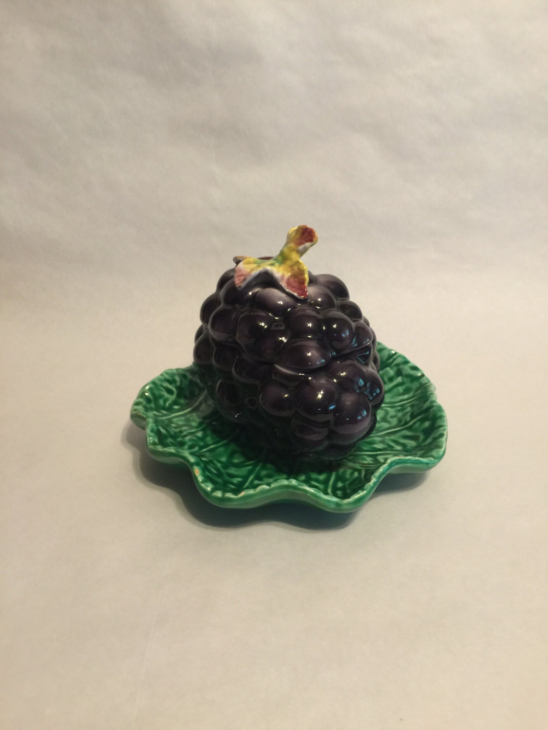 Vintage Ceramic Jelly/Jam Dish with Lid and Attached Base Purple