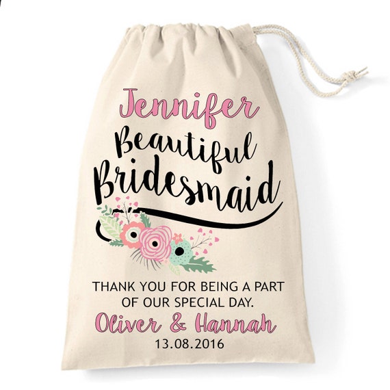 gift Bridesmaid  Personalised bag bridesmaid gift bag. gift wedding personalised favour cotton