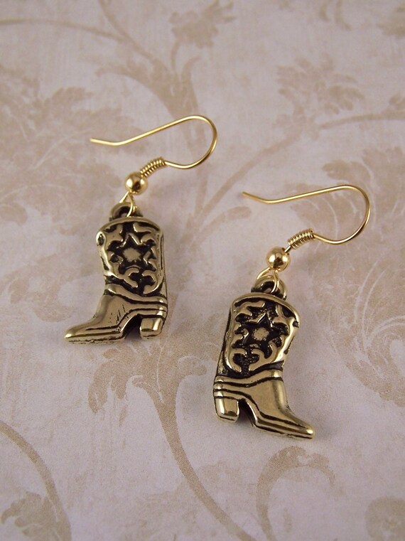 Cowboy Boot Earrings Gold earrings Horse Boot Country