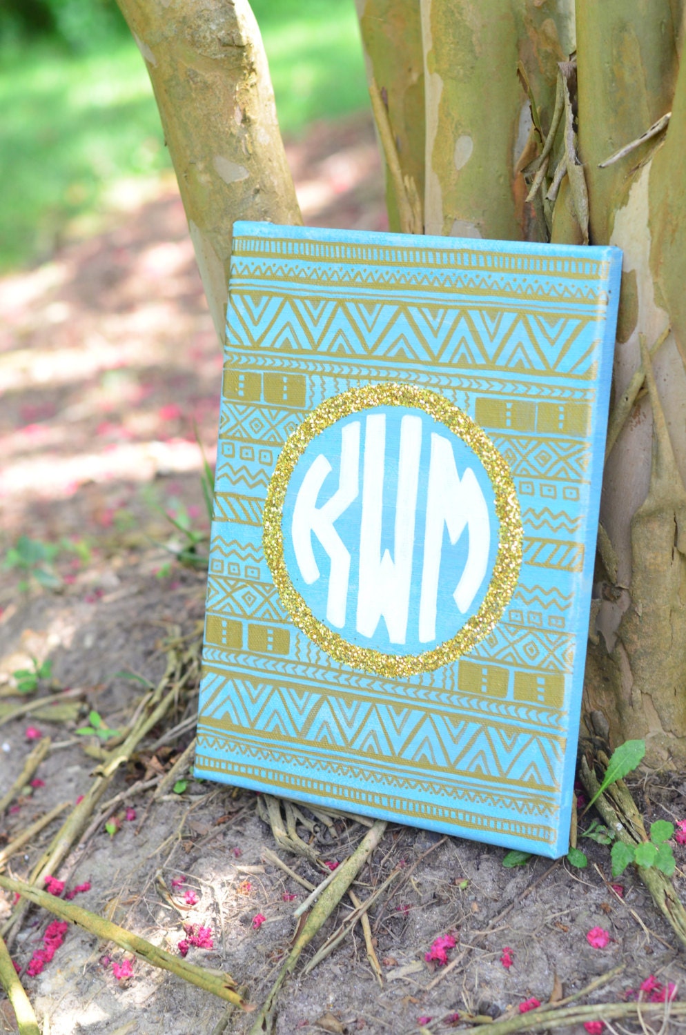 Custom Monogram Glitter Aztec Canvas Art by xoxoKaitlynMarie