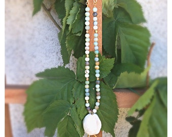 White druzy amazonite tassel necklace