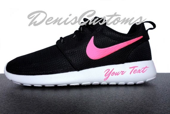 Items similar to Nike Roshe Run One Black with Pink Swoosh and Custom ...