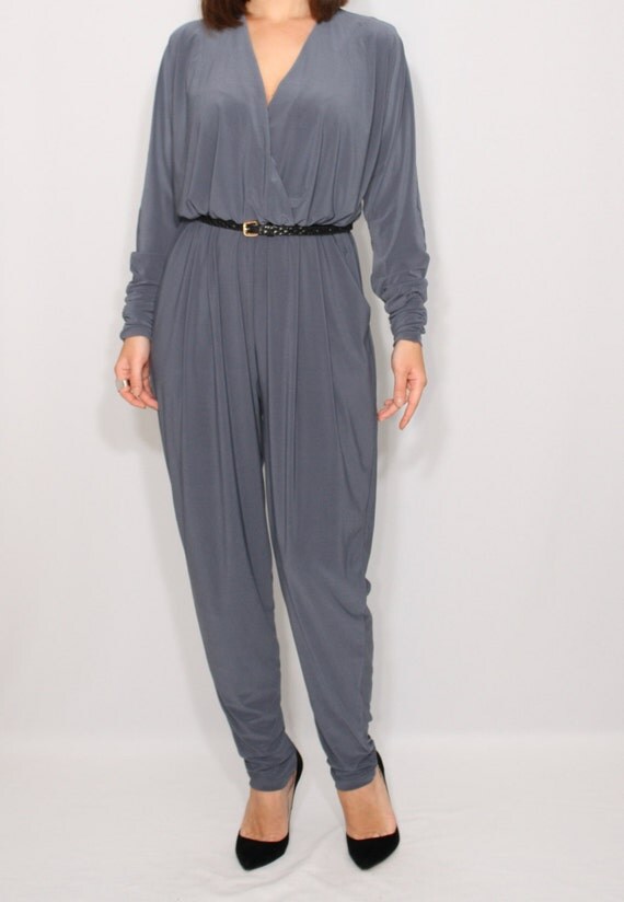Gray jumpsuit Long sleeve jumpsuit Batwing jumpsuit