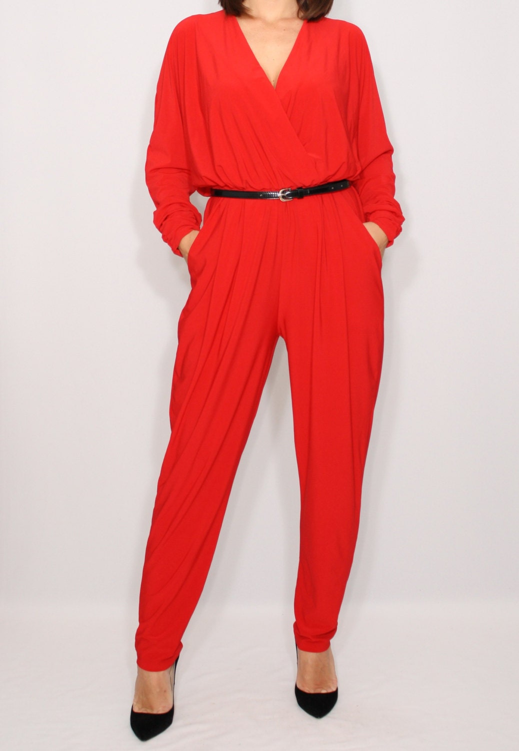 red long sleeve jumpsuit