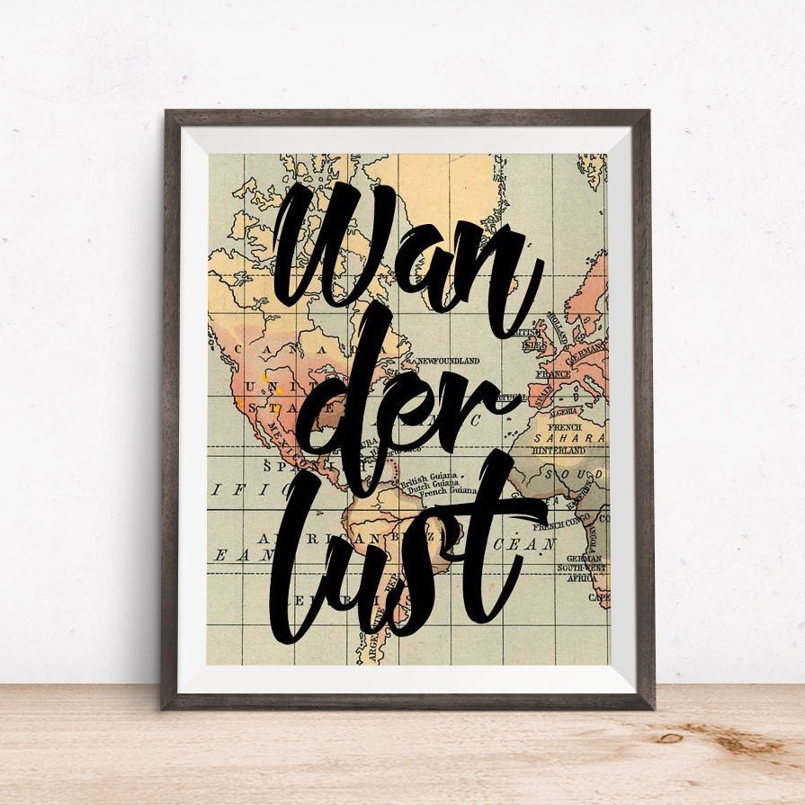 Wanderlust Print Map Art Wanderlust Poster Map Wall by OjuDesign