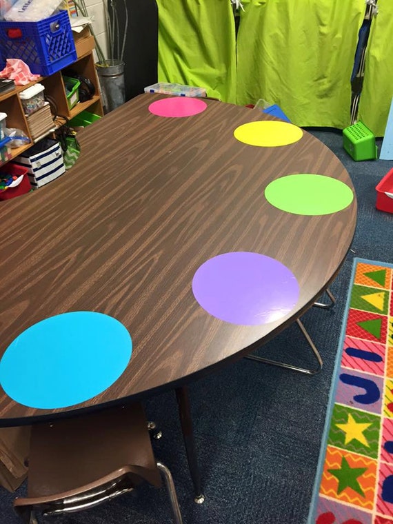 Dry erase spots for guided reading tables