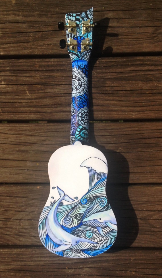 Hand-Decorated Soprano Ukulele Guitar WHALES