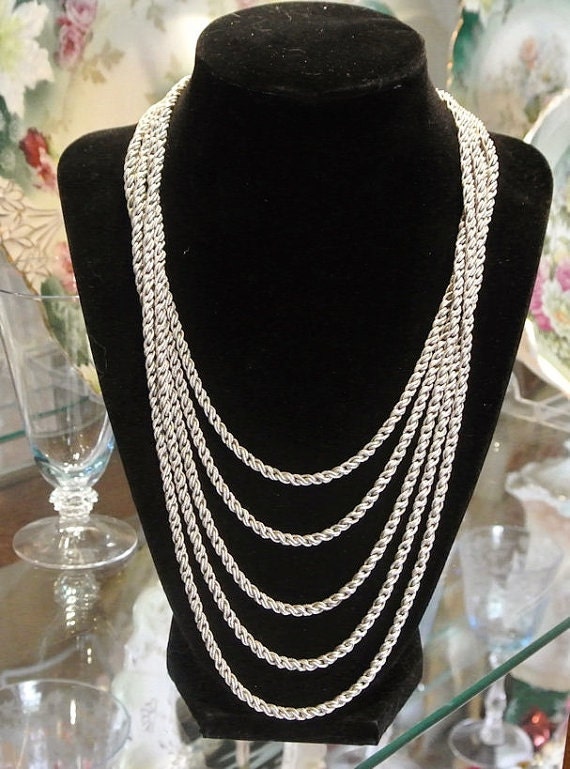 Crown Trifari Necklace Multi Strand Necklace Antique 1940s Hollywood Early Trifari Chain Twist Rope Mother Mom Bride Bridal Wedding