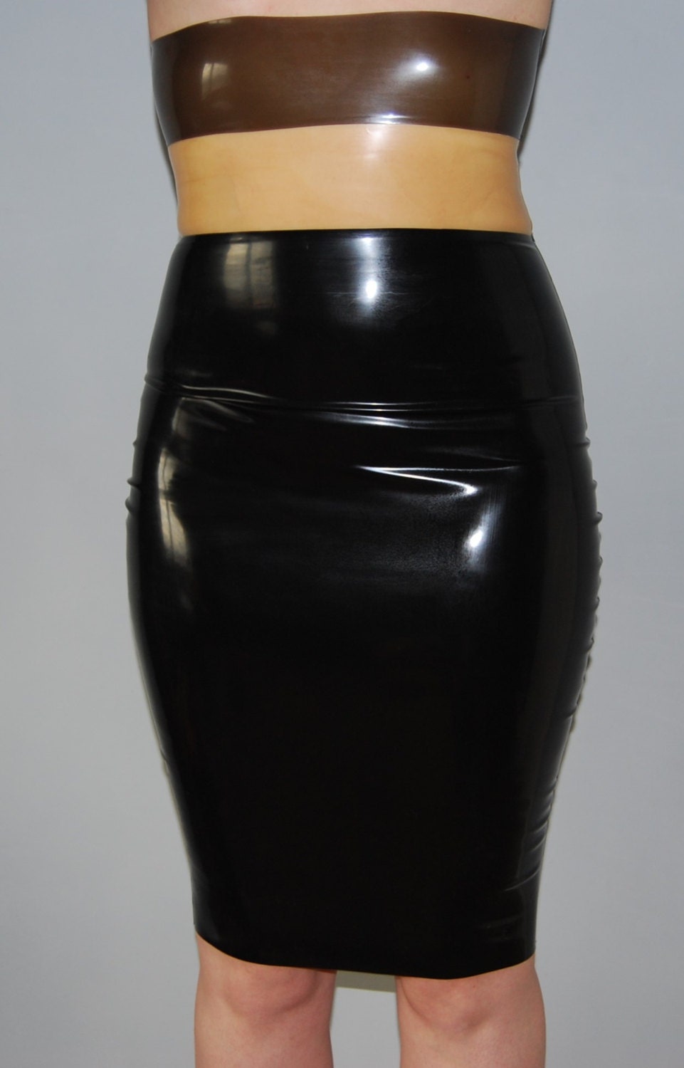 Super High Waisted Black & Transparent Latex Pencil Skirt