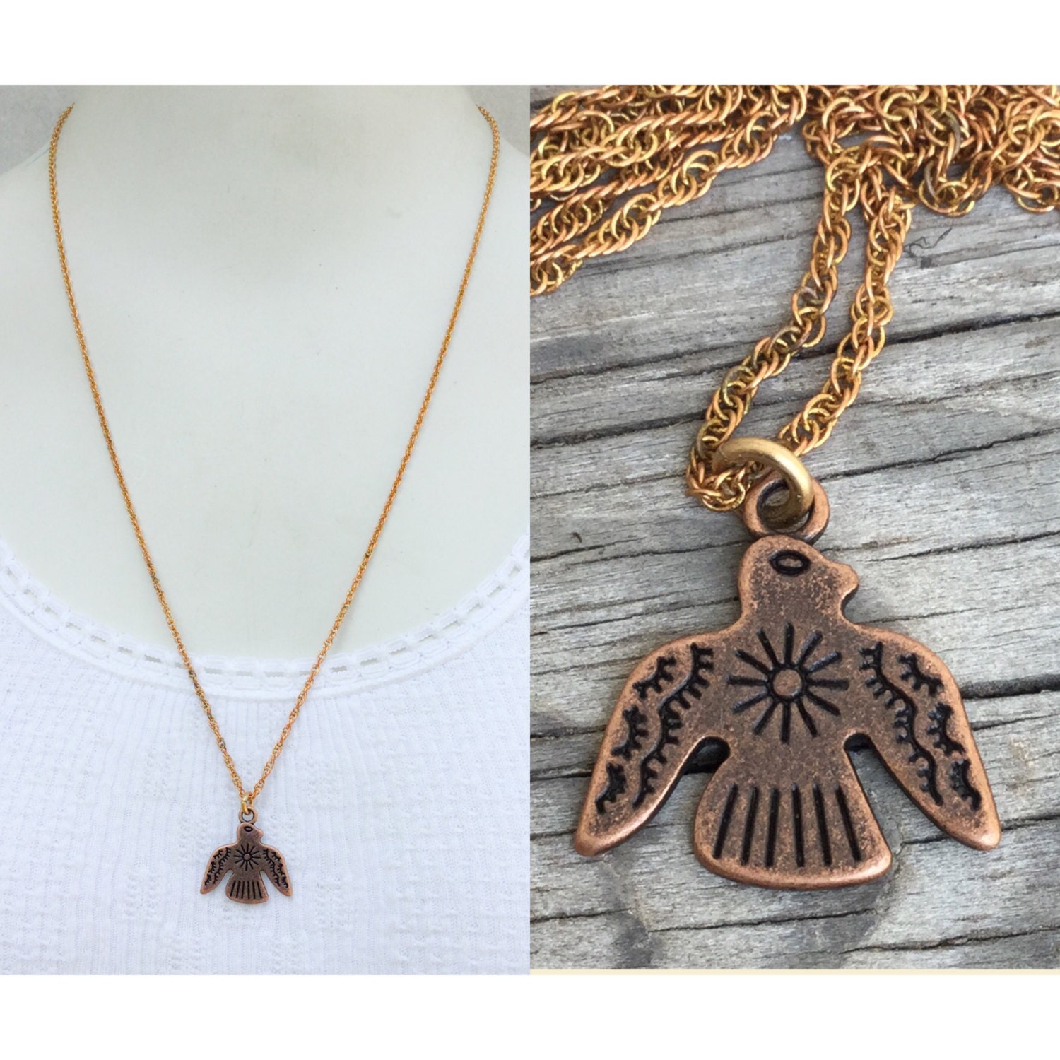 Native American Thunderbird necklace. Gold & by madmadcrafter