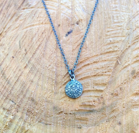 Disc Necklace Diamond Charm Diamond Disc Oxidized by kabyco