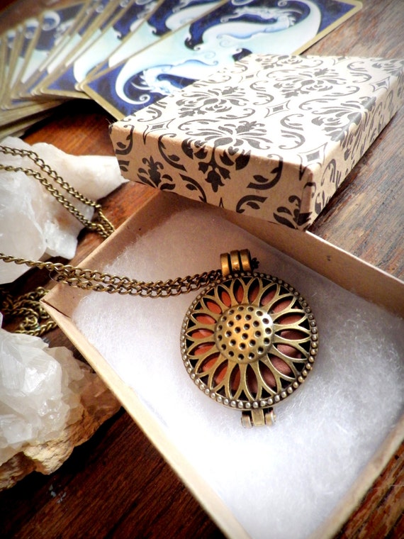 Sunflower Aromatherapy Necklace - Scent Healing Pendant - Vintage Steampunk Necklace - Aroma Scent Locket for Essential Oils Diffuser by dreamsofancientsun steampunk buy now online