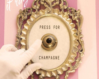 Press For Champagne Framed Vintage Button ( ringing version )