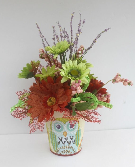 Owl arrangementsilk flower arrangement summer arrangement