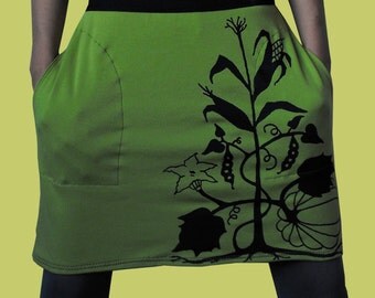 Three Sisters Skirt Native American Clothing Crust Punk Skirt Pockets Plants Mini Skirt 3 Sisters Printed Skirt Lime Green Organic Skirt