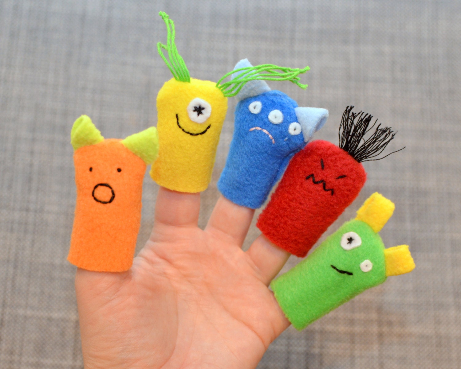 Feelings Monster Finger Puppets Emotions 5pack by chasingmystar