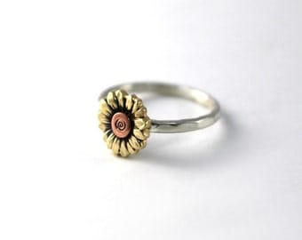Sunflower Ring, Stack Ring, Flower Stack Ring, Flower Ring, Silver Stack Ring, Sunflower Stack Ring