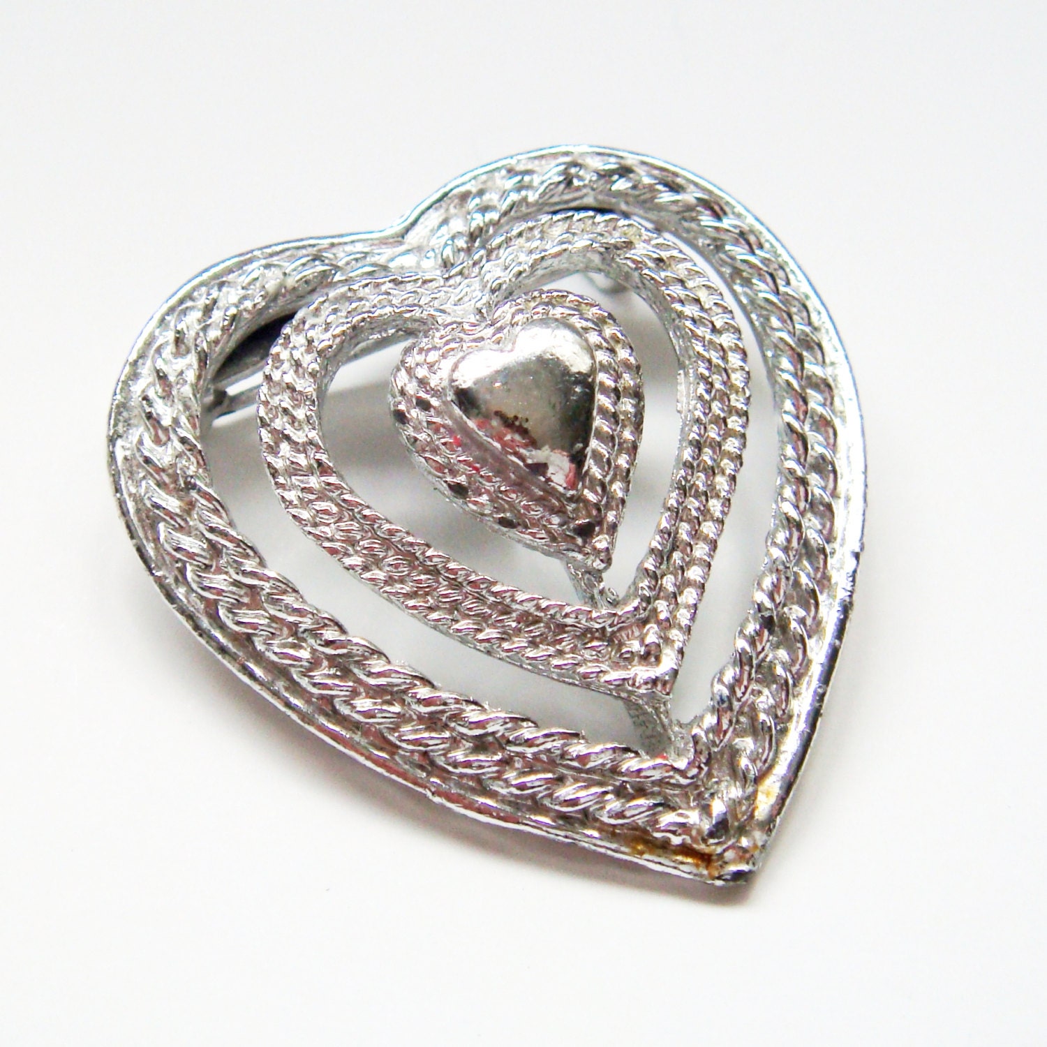 Vintage Heart Brooch Gerry's Jewelry Silvertone Many