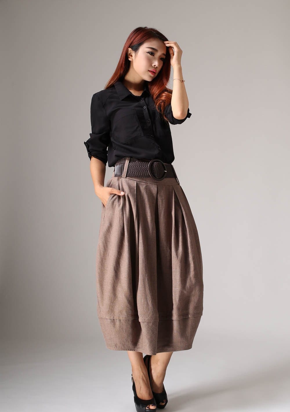 Plus size skirt linen skirt midi skirt bubble skirt maxi