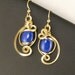 Lapis Lazuli Gold Wire Sculpture Earrings, Royal Blue Wire Art Unique Gemstone Earrings