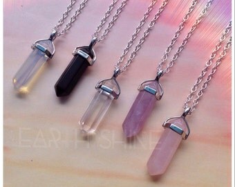 Crystal Point Amethyst, Opalite, Obsidian, Rose Quartz, clear quartz necklace