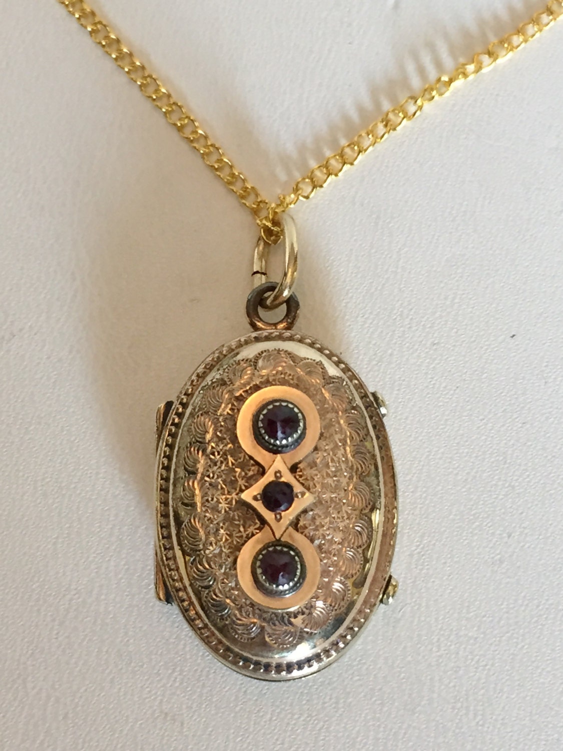 Victorian Gold and Garnet Locket Necklace with Hair