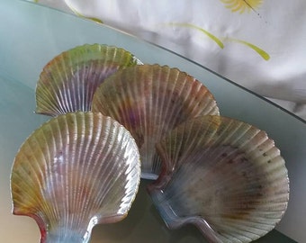 Shell Appetizer or Dessert Plates Painted Glass